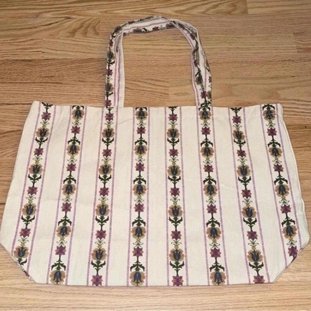 SÉZANE Floral Striped Block Print Boho Canvas Shoulder‎ Tote Bag